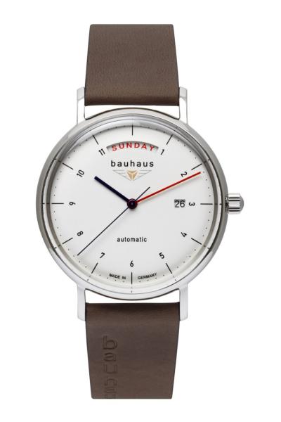 Bauhaus Herrenuhr Automatik mit Wochentagsanzeige und Lederarmband